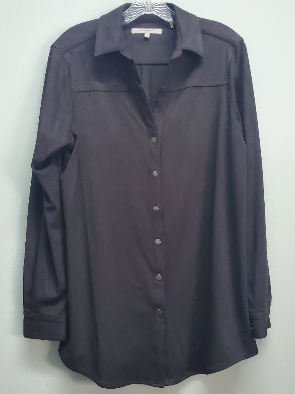 Foxcroft NYC Black Faux Suede Microfiber Snap Front Shirt Tunic Size 10